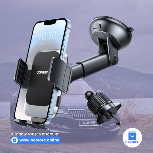 UGREEN 2-in-1 Car Phone Mount with Vacuum Suction & Air Vent Clip